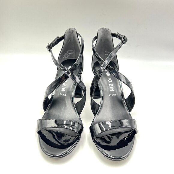 Anne‎ Klein Womens Size 6.5 Black Patent Block Heels Dress Sandals Shoes - Picture 2 of 13
